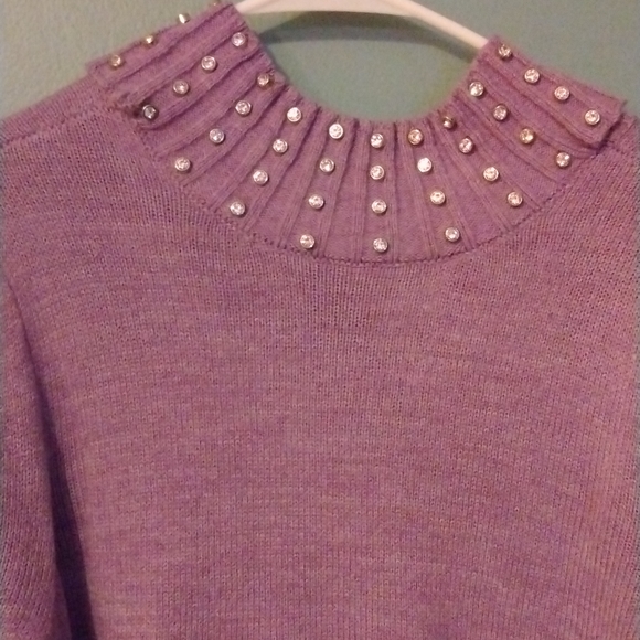 NEW- Purple Rhinestones Sweater comes w extra button. - Picture 4 of 7